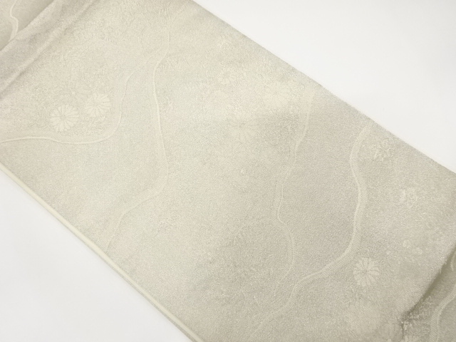 道長取りに草花模様織り出し　袋帯